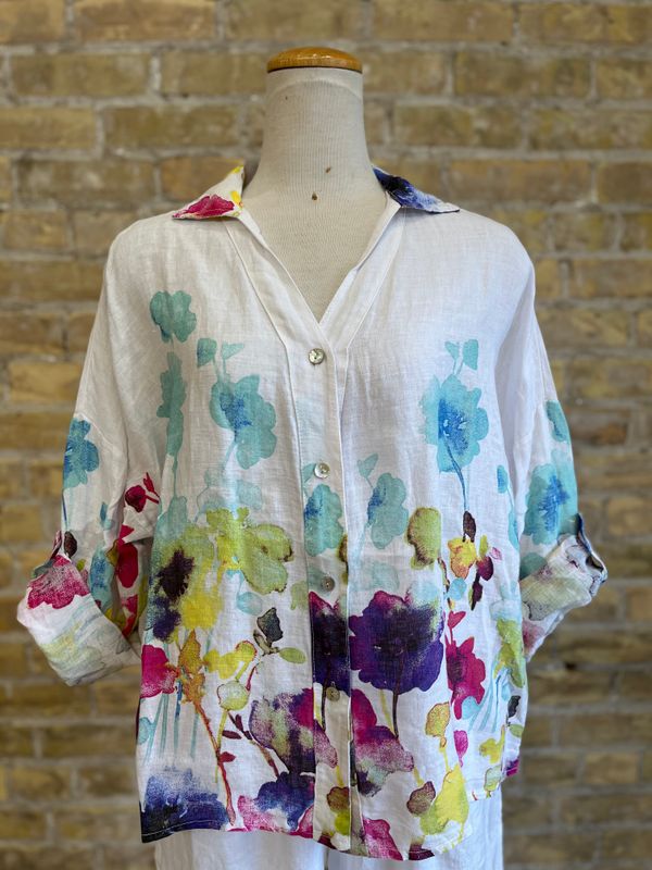 Seraphina's Watercolour Flower High Low Top White