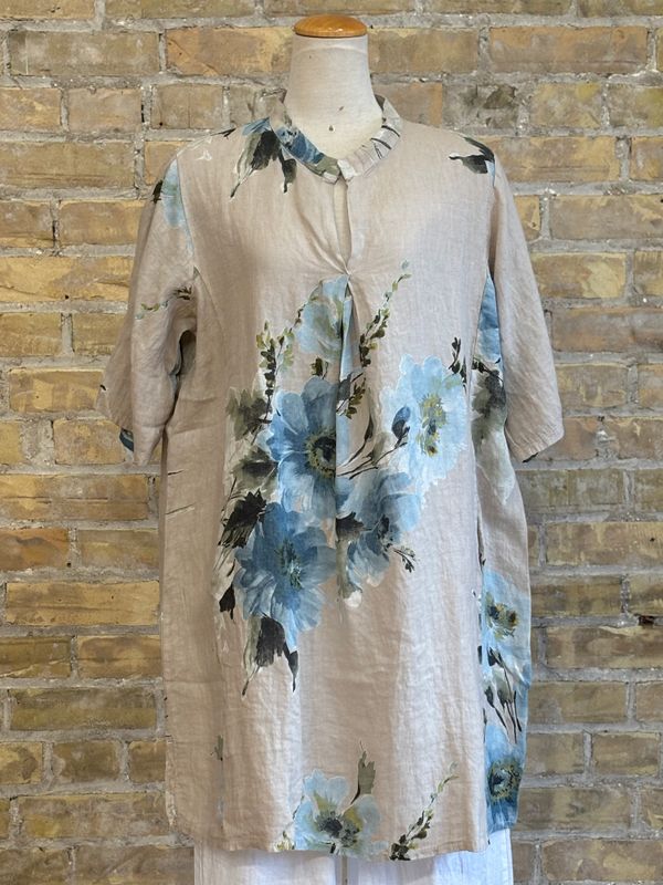Chrysanthemum Linen Dress Beige