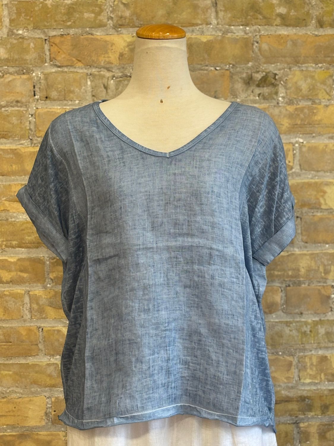 Breezy Linen V-Neck Tee Denim