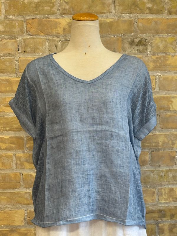 Breezy Linen V-Neck Tee Denim