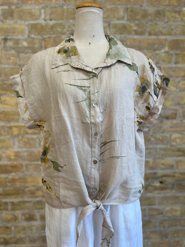 Flora's Graceful Tie-Hem Top Beige