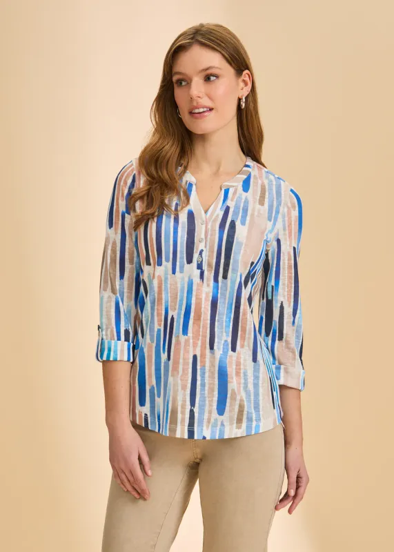 3/4 Sleeve Henley Top  Neutral Zippy