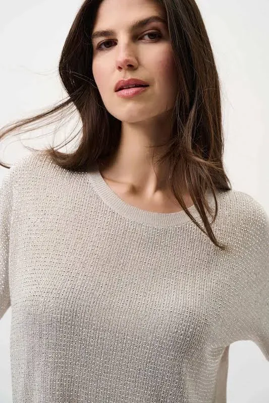 Metallic Knitted T-shirt Rhinestones