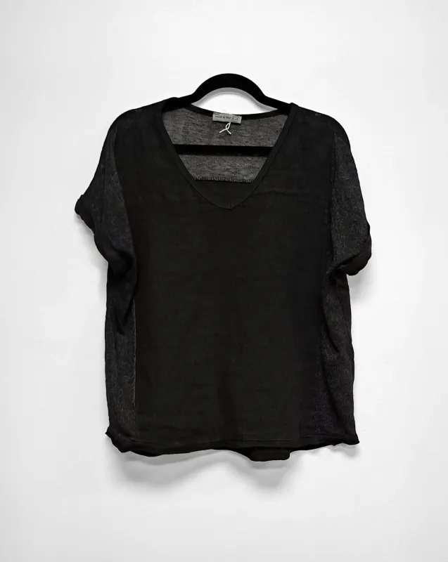 Breezy Linen V-Neck Tee Black