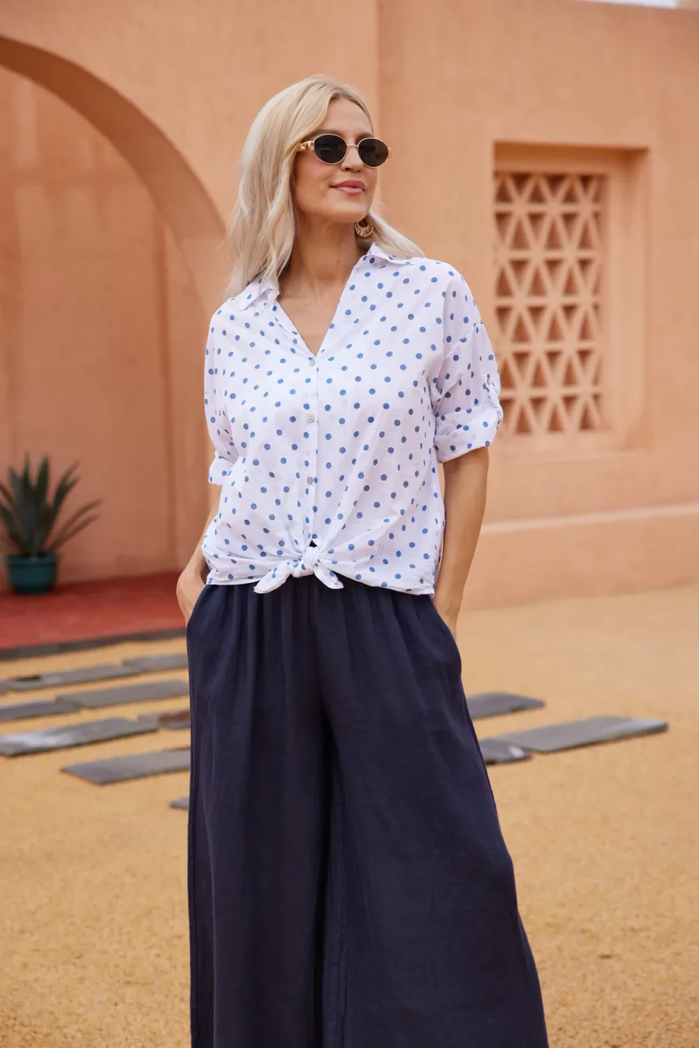 Tied Polka Dot Shirt White