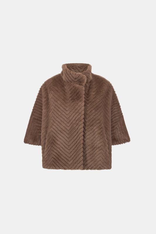 Short Chevron Faux Fur Cape Mink