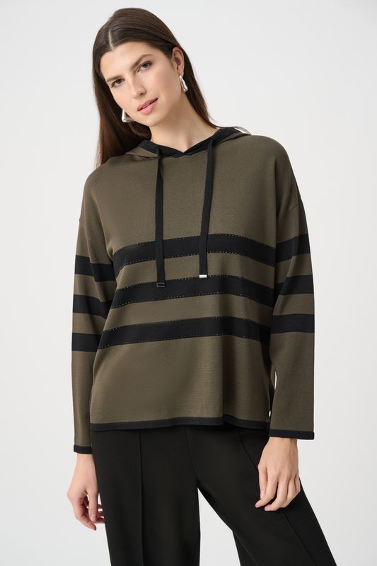 Hooded Striped Pullover Avocado/Black