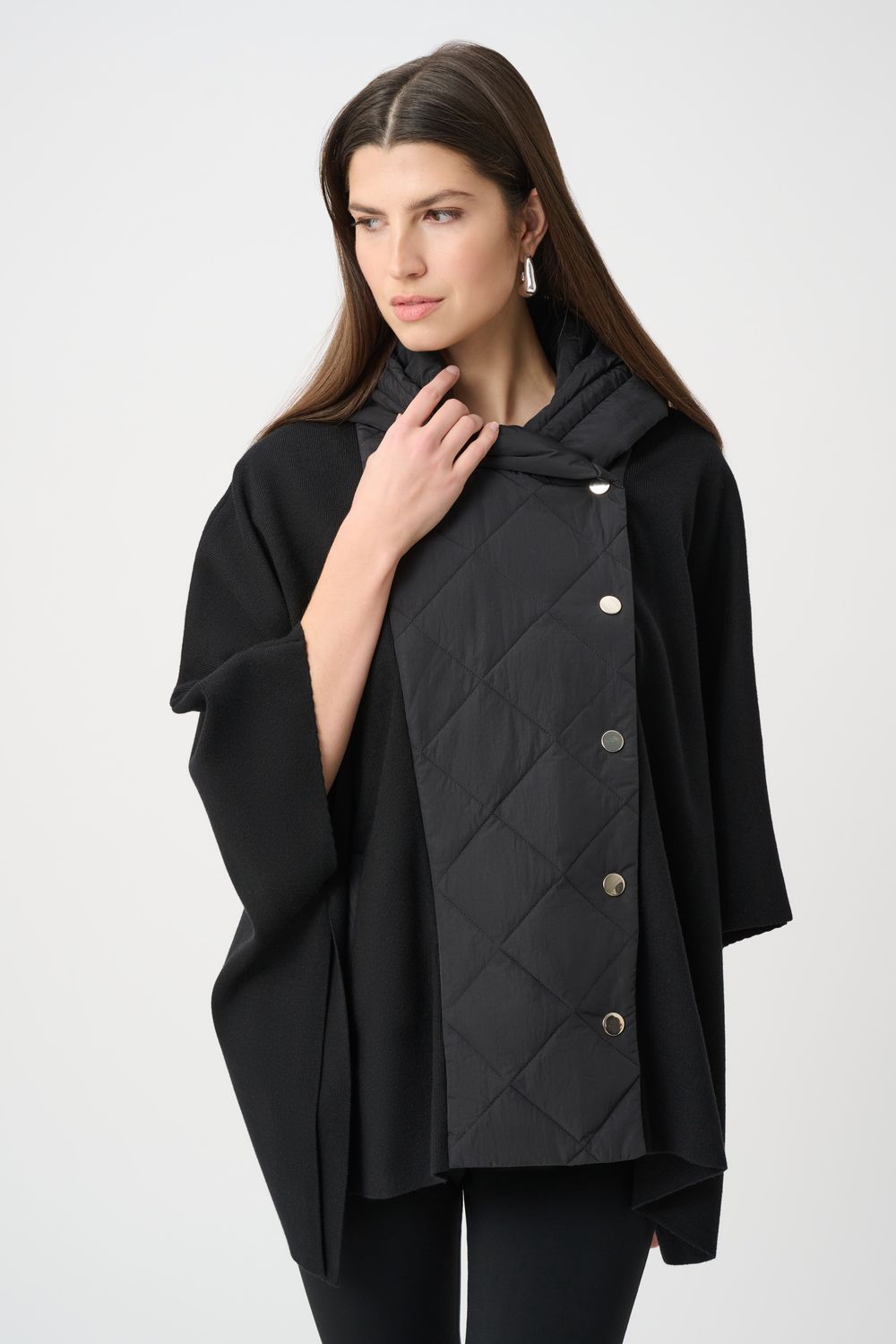 Quilted Poncho Jacket with Hood O/S