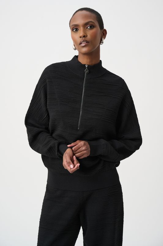 High Neck Top with Zipper Black