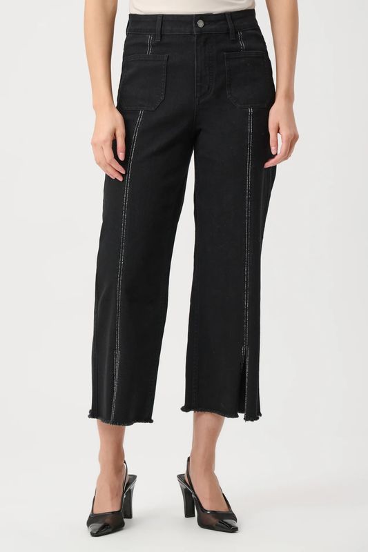 Culotte Jeans with Embellished Front Seam Black 