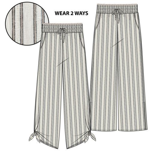Striped Wide Leg Pants Villa White, Size: S