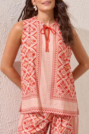 Border Print Blouse Riviera Red, Size: S