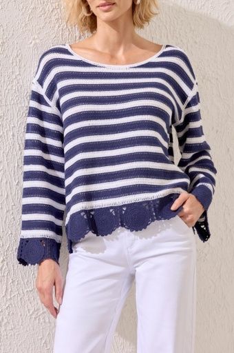 Crochet Trim Sweater Jet Blue, Size: S