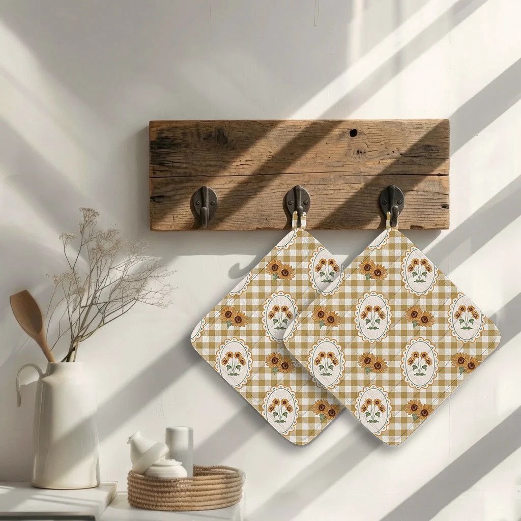 Sunflower Gingham Pot Holder Set of 2