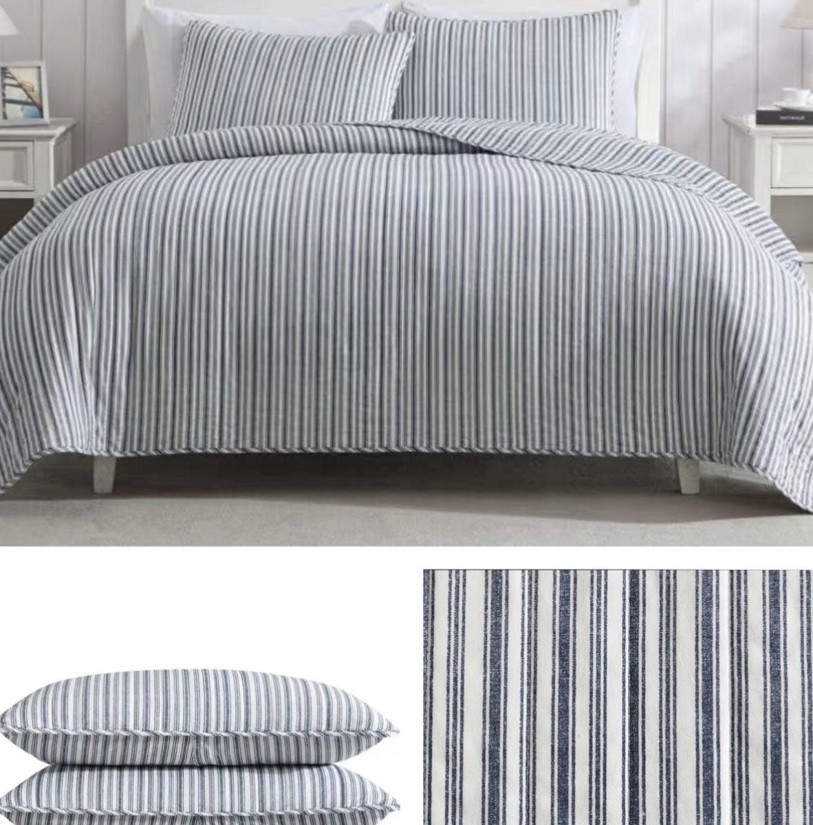 Admiral Navy Stripe King Quilt and Shams