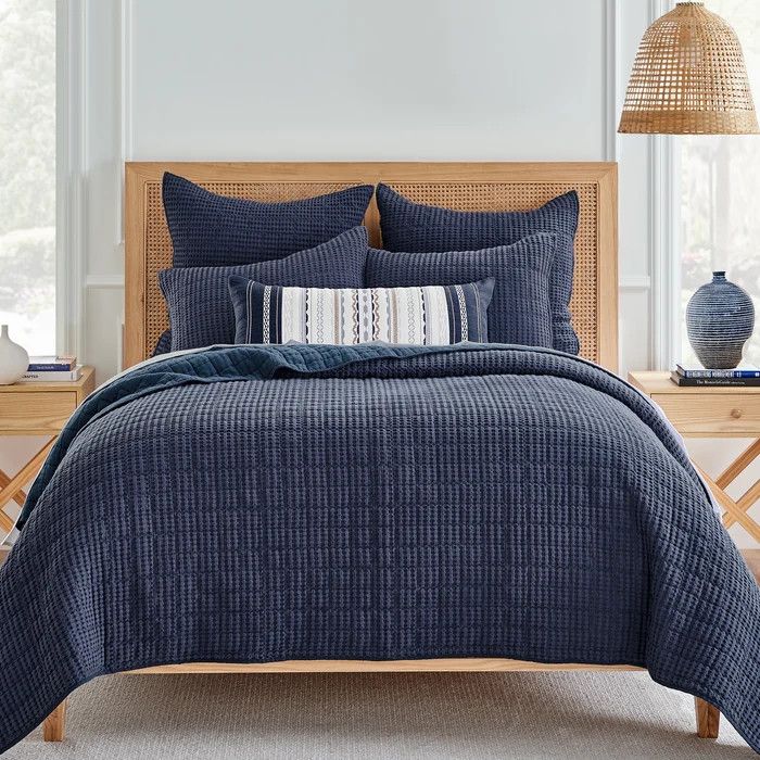 Waffle Navy King Quilt and Shams