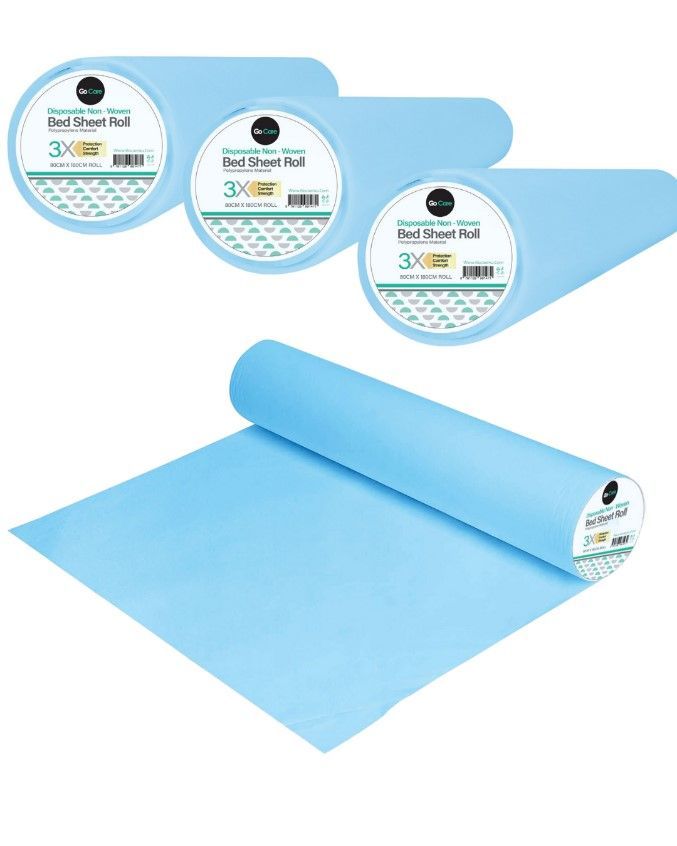 Go Care Disposable Non-Woven Bed Sheet Roll, 3X Protection Comfort, Blue , 80x180CM , 6 Pcs.