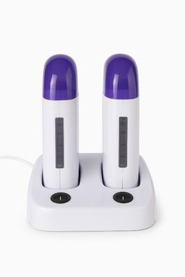 Double Roll-On Wax Warmer with Heater Base, Electric Hair Removal Kit for Body, Legs, Armpit, Bikini, Purple and White.