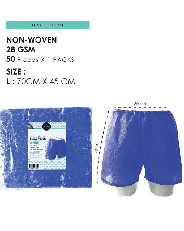 Non-Woven Disposable Men's Shorts, 50 Pieces, 70 x 45 cm, 28 GSM, Blue.