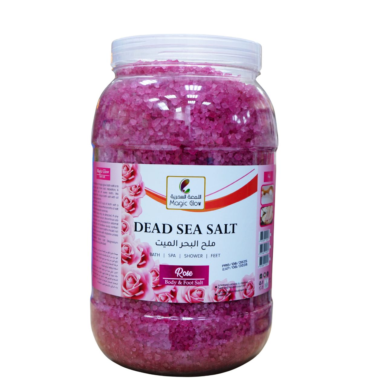 Magic Glow Dead Sea Salt for Bath, Spa, Shower and Feet, Rose Scented