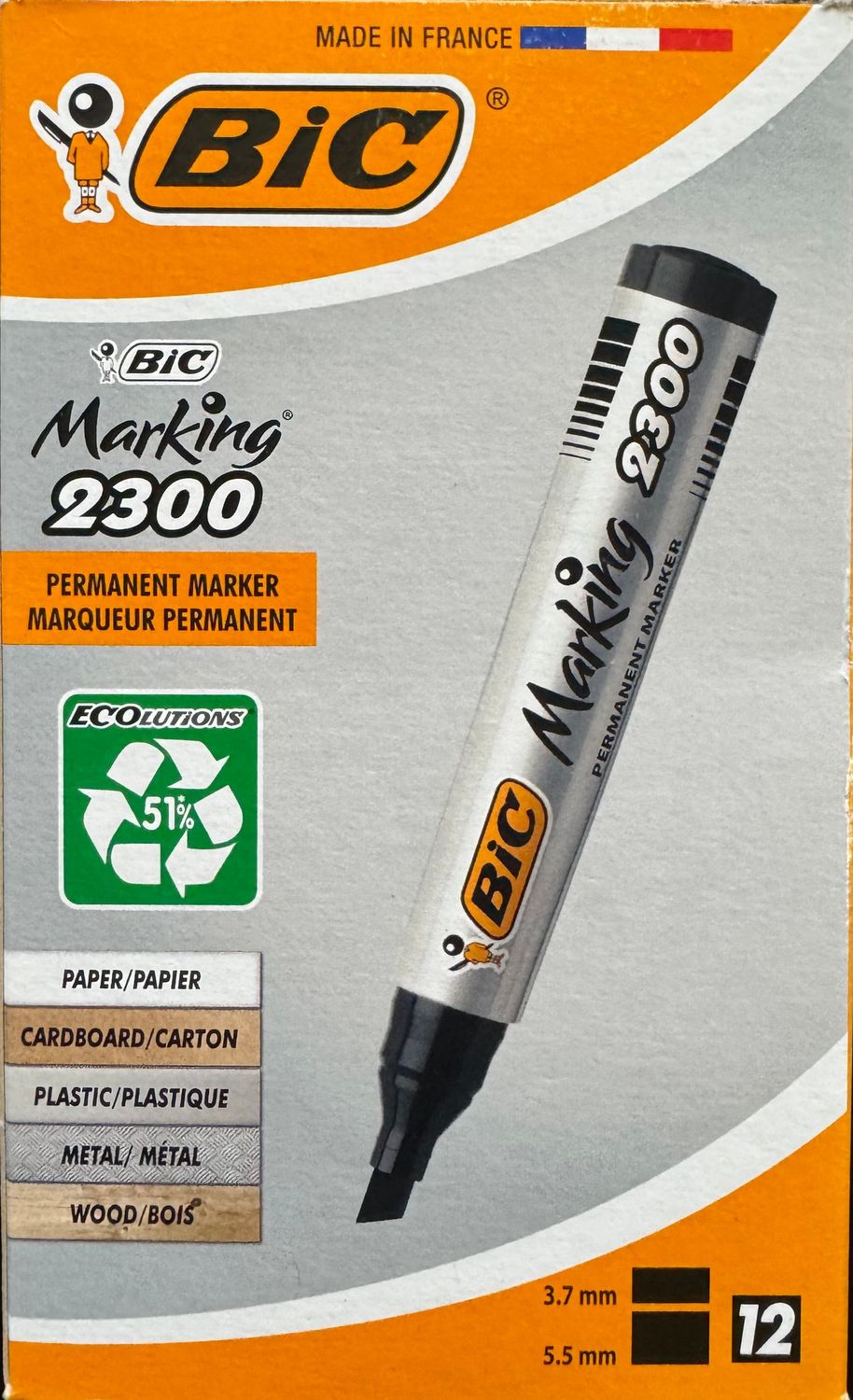 BIC - MARQUEUR PERMANENT - POINTE BISEAUTEE 3.7/5.5MM