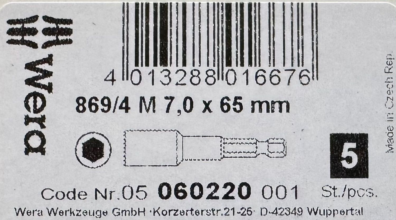 WERA - DOUILLE MAGNETIQUE FEMELLE TH 7 X 65 mm