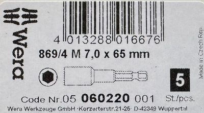 WERA - DOUILLE MAGNETIQUE FEMELLE TH 7 X 65 mm WERA - DOUILLE MAGNETIQUE FEMELLE TH 7 X 65 mm