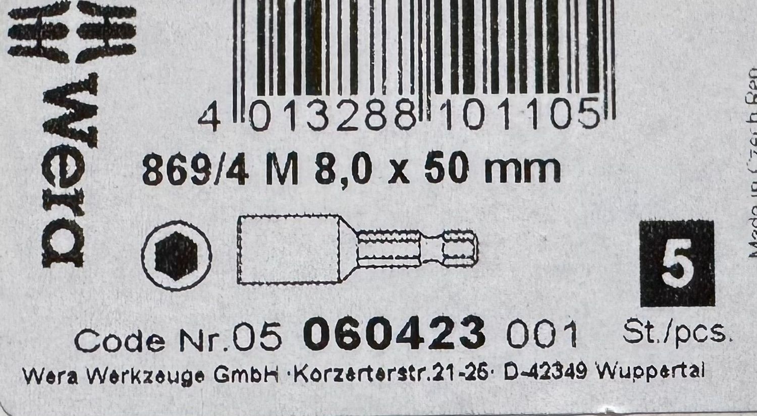 WERA - DOUILLE MAGNETIQUE FEMELLE TH 8 X 50mm