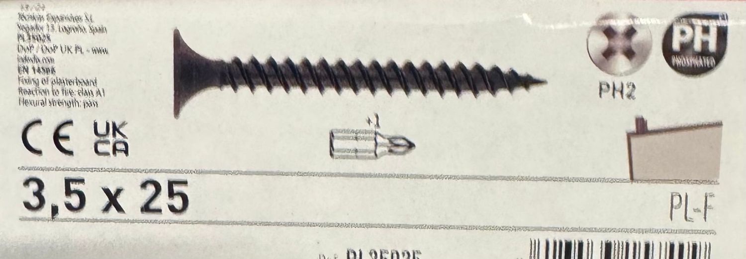 VIS PLACO NOIRE - TROMPETTE - 3.5 X 25 - PH2 - BOITE DE 1000
