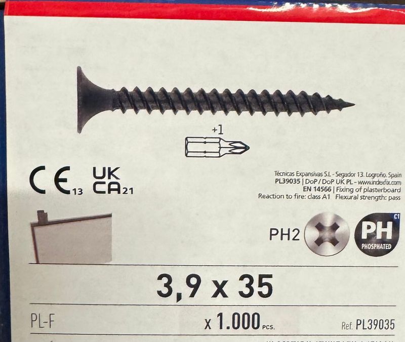 VIS PLACO TROMPETTE NOIRE - 3.9X35 - PH2 - BOITE DE 1000