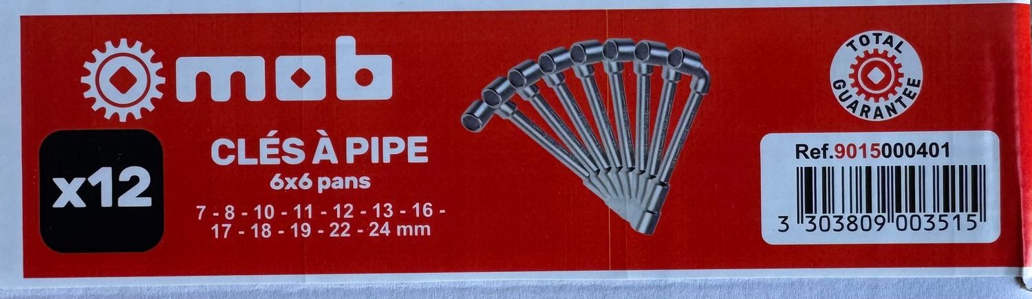 MOB - JEU DE 12 CLEFS A PIPE DEBOUCHEES DE 7 à 24