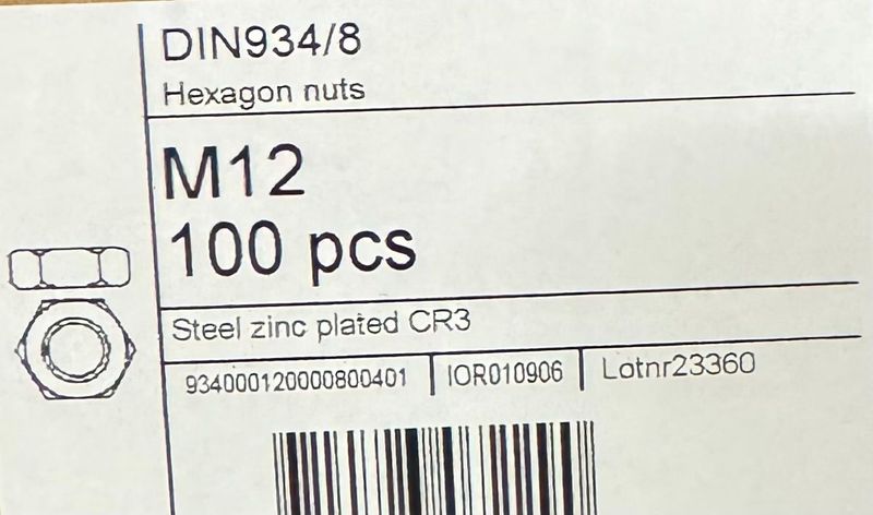 ECROUS Zingués BLANCS M12 - BOITE DE 100