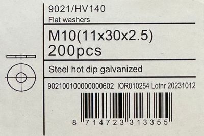 RONDELLES GALVA A CHAUD - M10 - LARGES (11X30X2.5) - BOITE DE 200 RONDELLES GALVA A CHAUD - M10 - LARGES (11X30X2.5) - BOITE DE 200