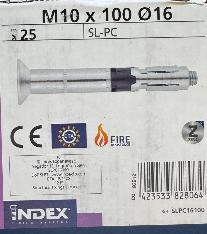 CHEVILLE DE SECURITE METALLIQUE - ANTI FEU - SLPC 10X100 - BOITE DE 25