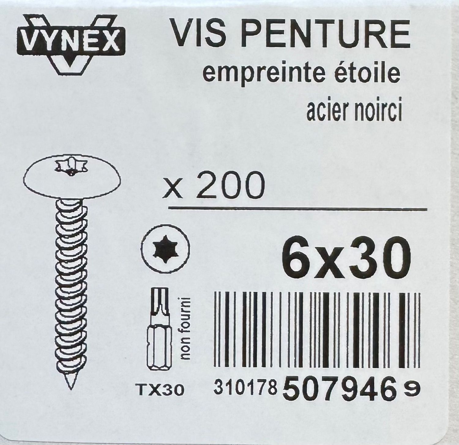 VIS DE PENTURE NOIRE - Torx30 - 6X30 - BOITE DE 200