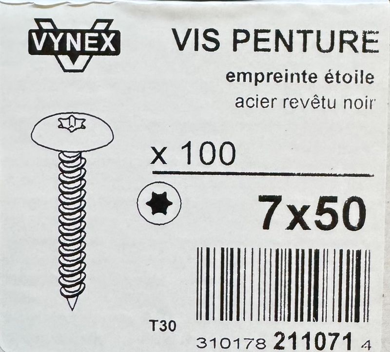 VIS DE PENTURE NOIRE - Torx30 - 7X50 - BOITE DE 100