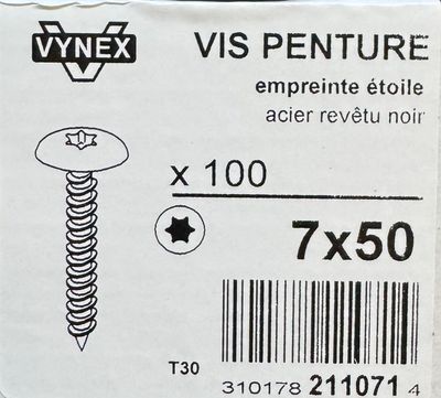 VIS DE PENTURE NOIRE - 7X50 - Tx30 - BOITE DE 100 VIS DE PENTURE NOIRE - 7X50 - Tx30 - BOITE DE 100