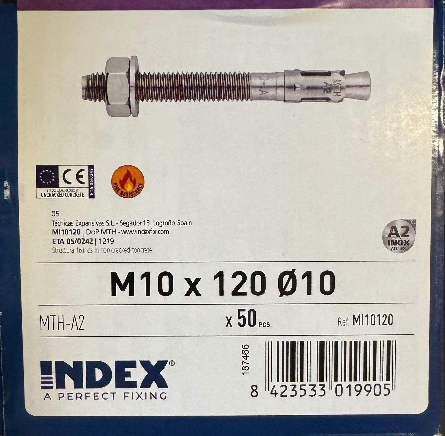 GOUJON D'ANCRAGE INOX A2 - 10X120 - BOITE DE 50