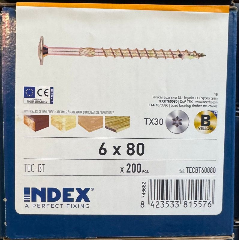 VIS A BOIS TETE LARGE AVEC RONDELLE INTEGREE 6X80 - TX30 - BOITE DE 200