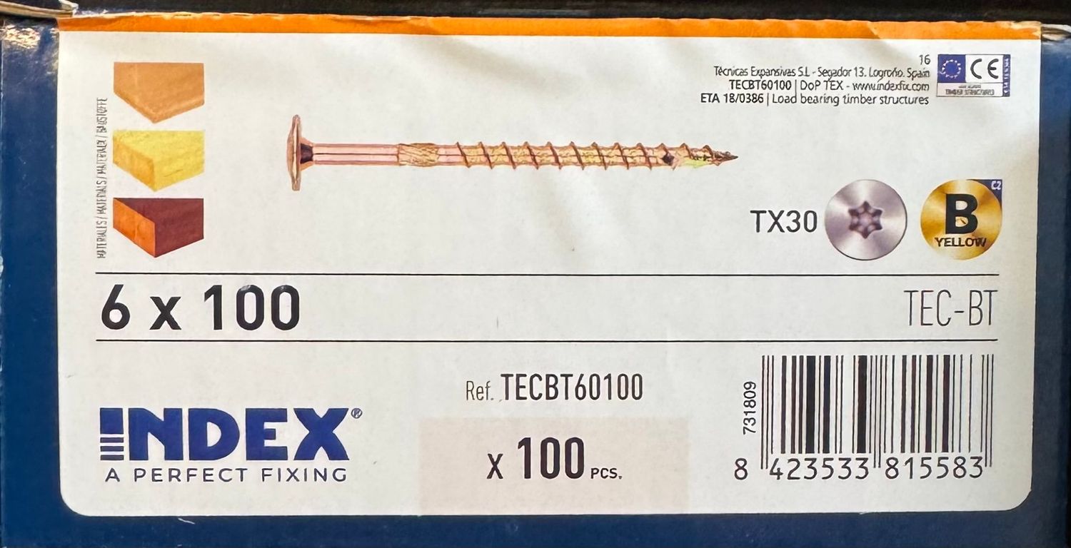 VIS A BOIS TETE LARGE AVEC RONDELLE INTEGREE 6X100 - TX30 - BOITE DE 100