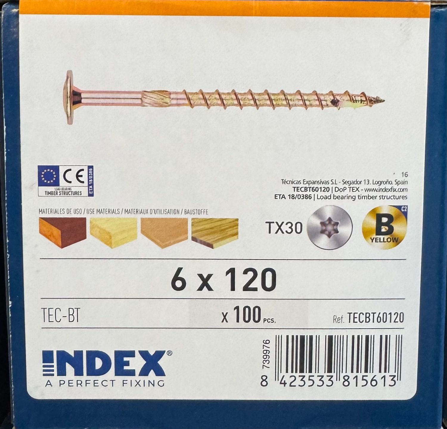 VIS A BOIS TETE LARGE AVEC RONDELLE INTEGREE 6X120 - TX30 - BOITE DE 100