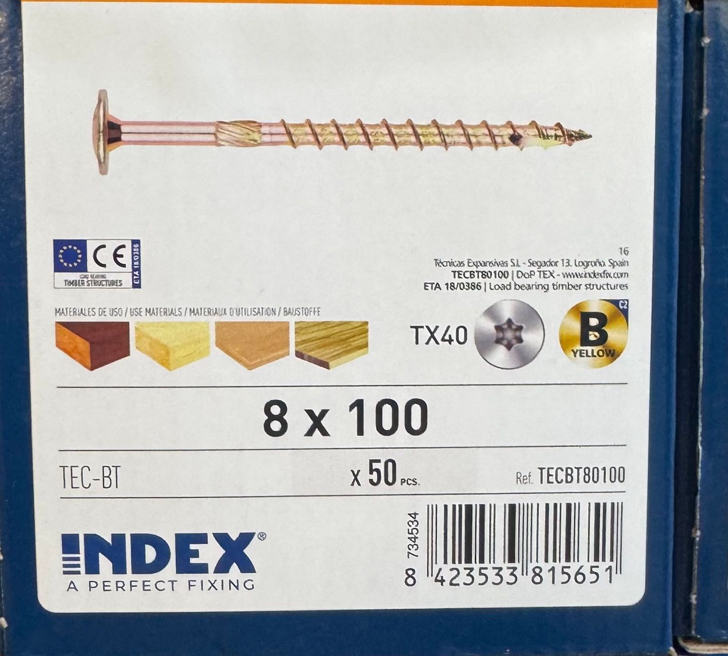 VIS A BOIS TETE LARGE AVEC RONDELLE INTEGREE 8X100 - TX40 - BOITE DE 50