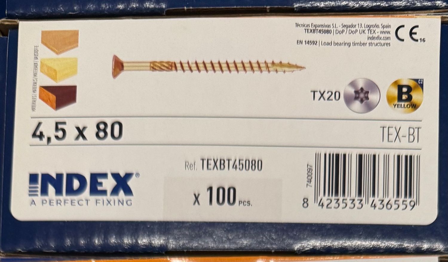 VIS A BOIS TETE FRAISEE 4,5X80 - BICHROMATEE - Tx20 - BOITE DE 100
