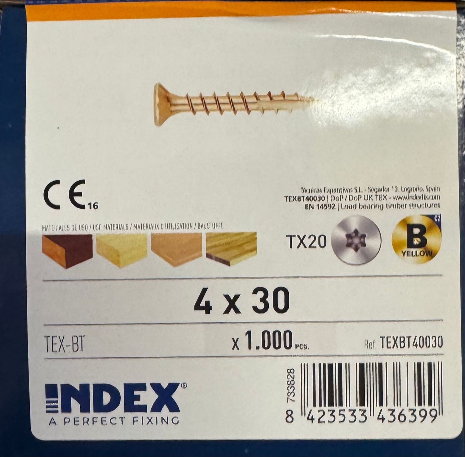 VIS A BOIS TETE FRAISEE 4X30 - BICHROMATEE - Tx20 - BOITE DE 1000