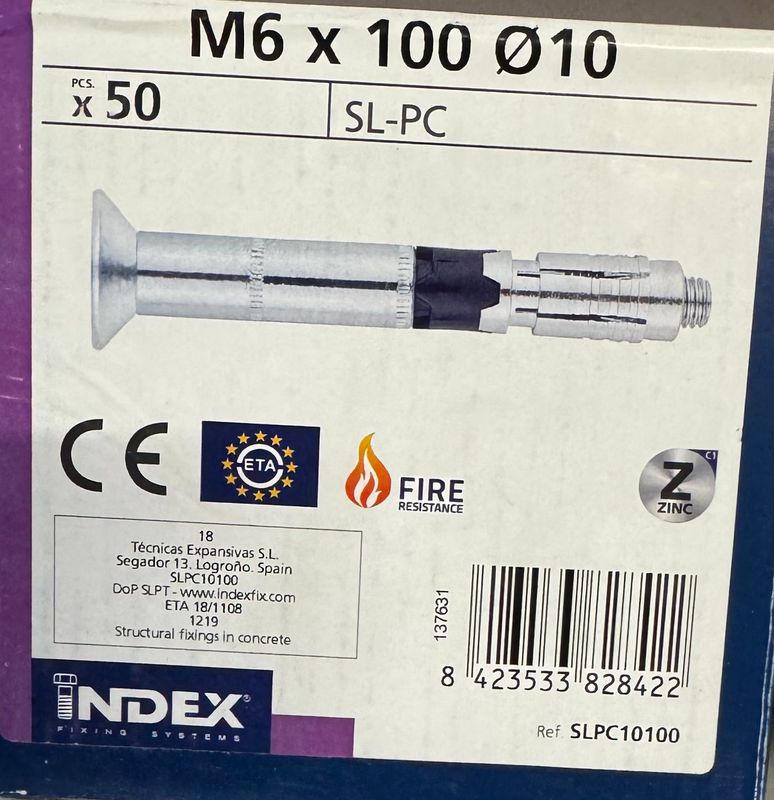 CHEVILLE DE SECURITE METALLIQUE - ANTI FEU - SLPC 6X100 - BOITE DE 50