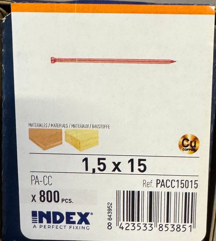 CLOU ACIER TETE CONIQUE CUIVREE 1,5X15 - BOITE DE 800