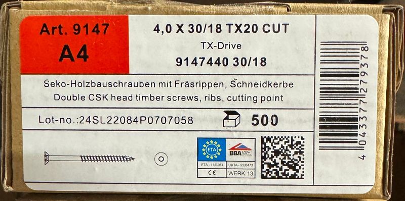 VIS A BOIS TF 4X30/18 - INOX A4 - Boite de 500