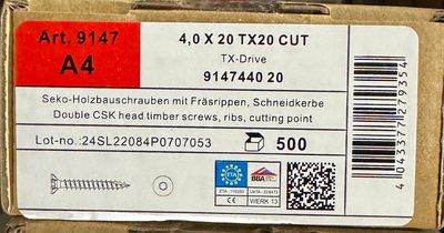 VIS A BOIS - 4X20 - TÊTE FRAISÉE - INOX A4 - Boite de 500