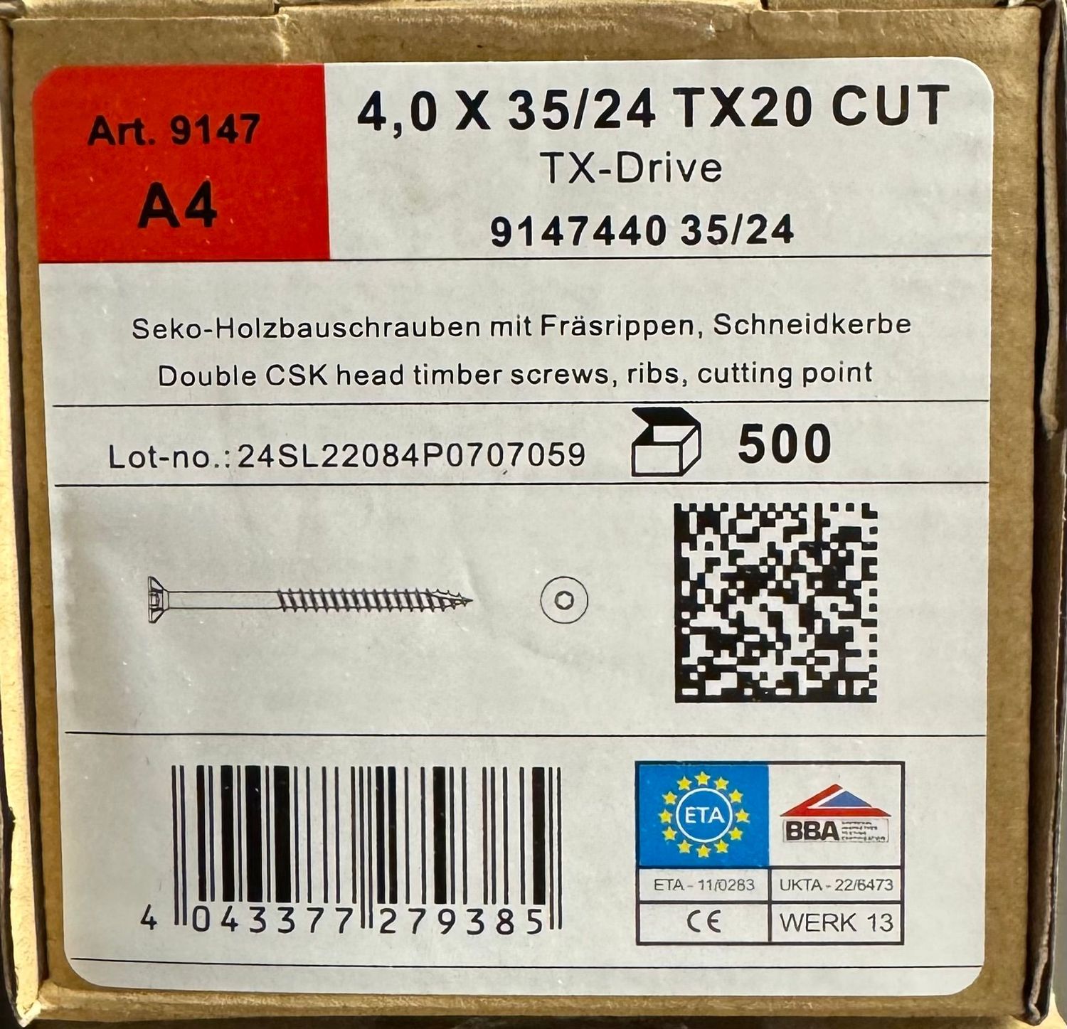 VIS A BOIS TF 4X35/24 - INOX A4 - Boite de 500