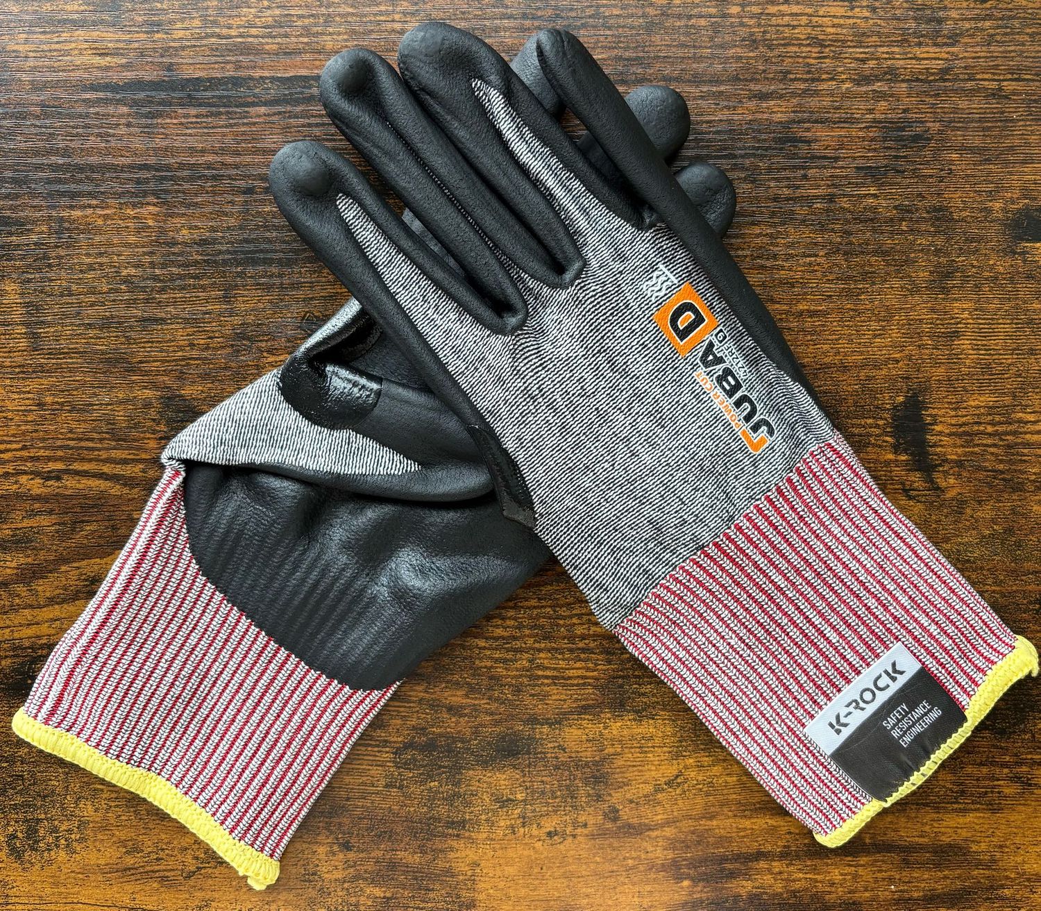 JUBA - GANTS FIBRE K-ROCK - NITRILE+RENFORT POUCE - NOIR ET ROUGE - T9 - SACHET DE 12 PAIRES